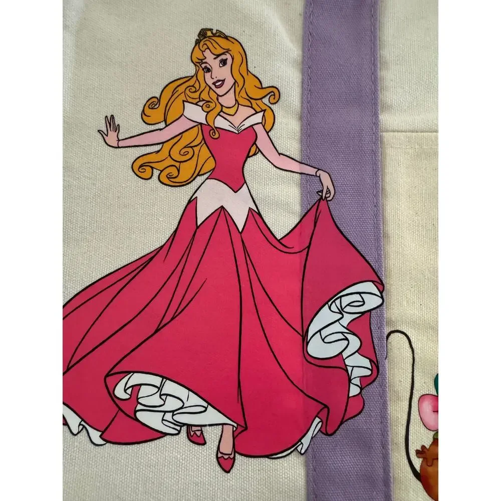 Disney Princess Custom Made Trader Joes Large Purple Tote Belle, Ariel, Rapunzel